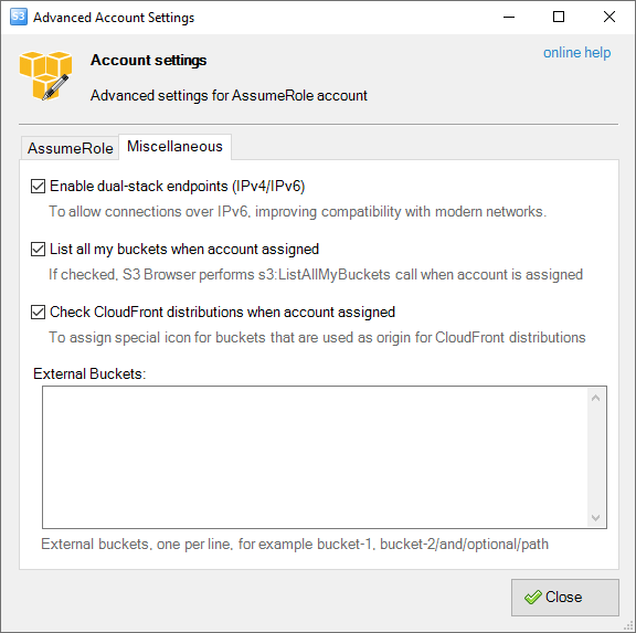 Advanced account settings dialog Advanced account settings
