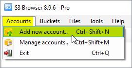Click add new account menu item click add new account menu item
