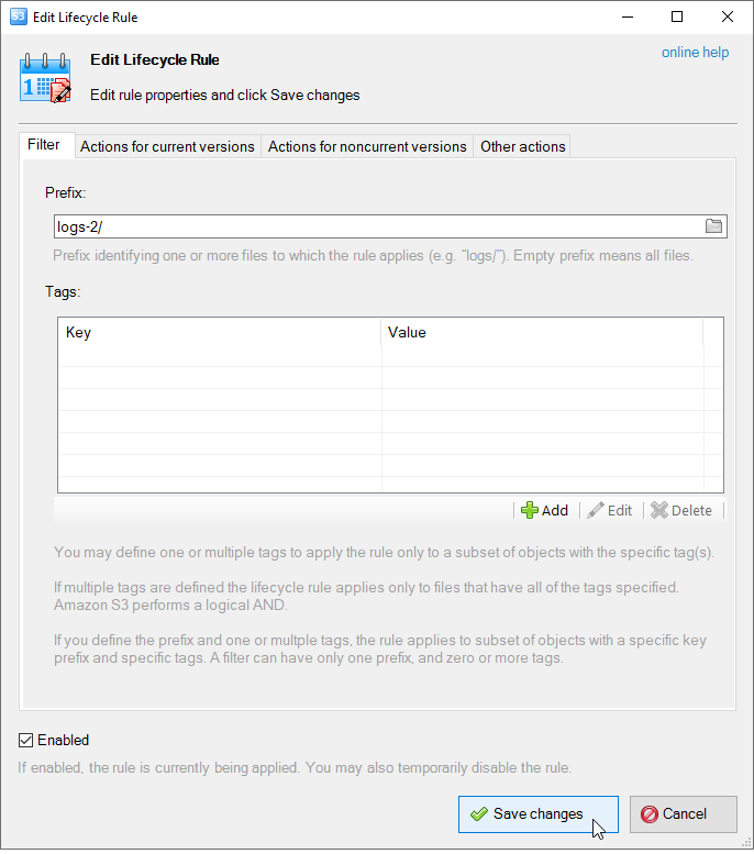 Edit Lifecycle Rule dialog