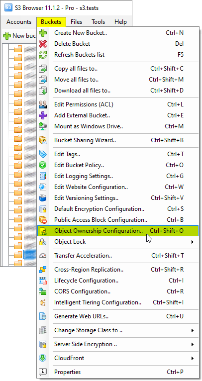 click Buckets, Object Ownership Configuration