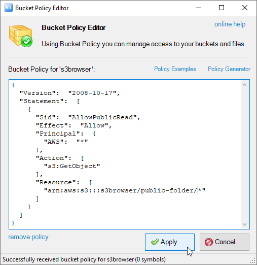 Amazon S3 bucket policies editor
