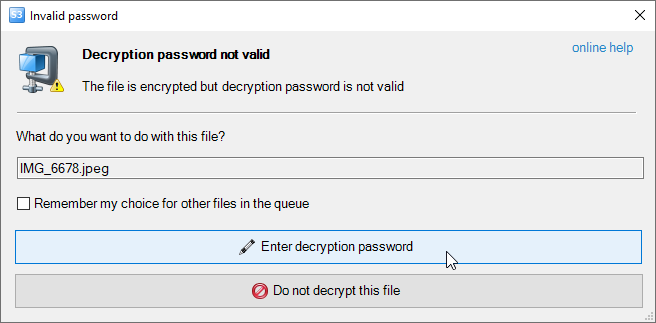 Password is not valid dialog