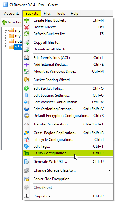 Edit Bucket CORS Configuration.