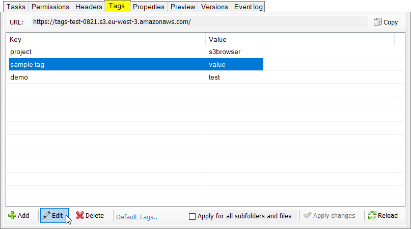 edit cost allocation tag button