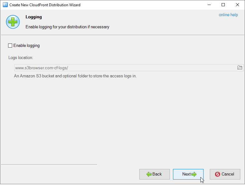 Specify logging settings and click Next CloudFront logging