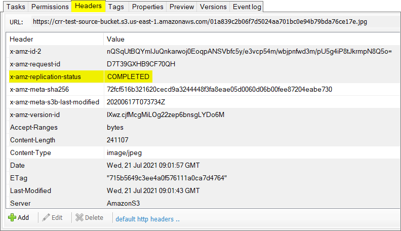 File replication status is COMPLETED Check file replication status