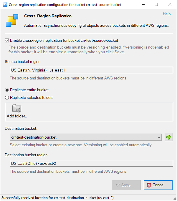 Replication Configuration Dialog Replication configuration dialog