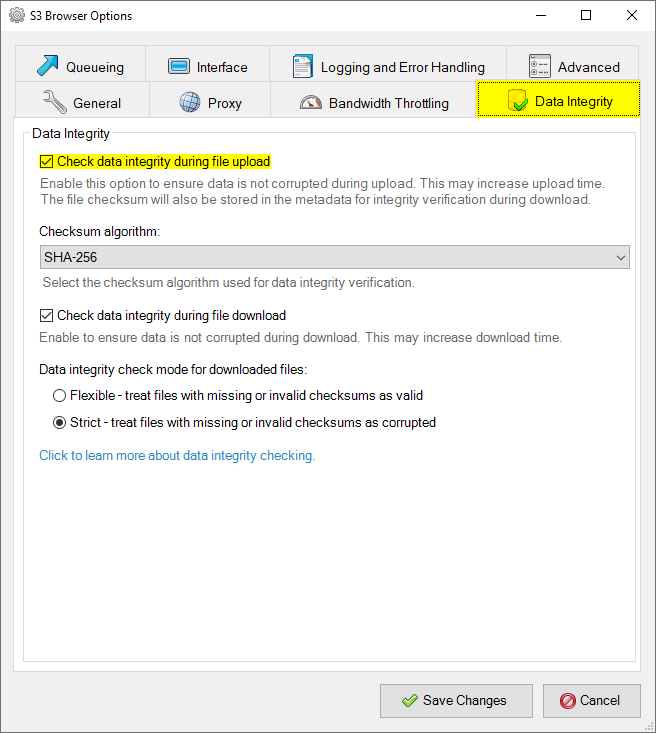 Tools, Options, Data Integrity