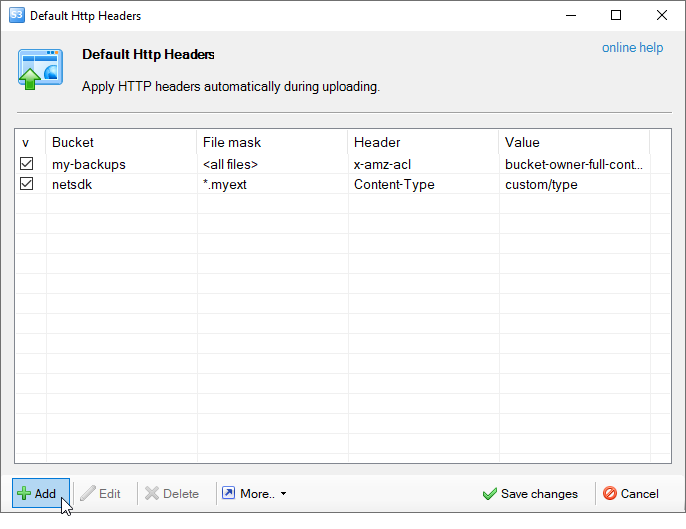 Default HTTP headers