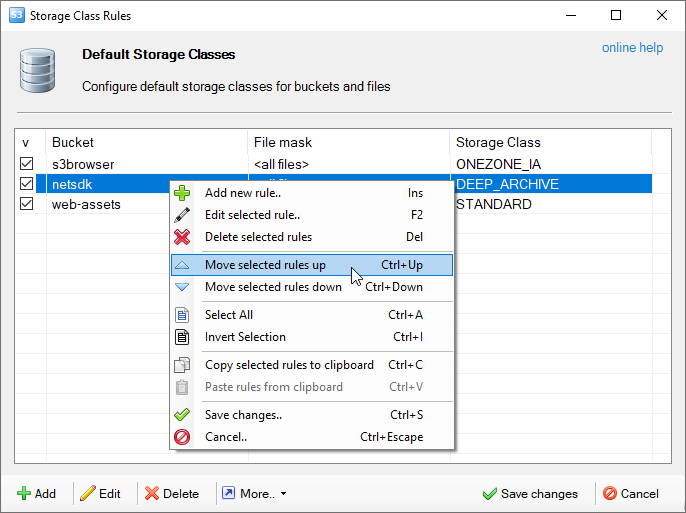 Do right-click to open the contex menu Default Storage Classes dialog context menu