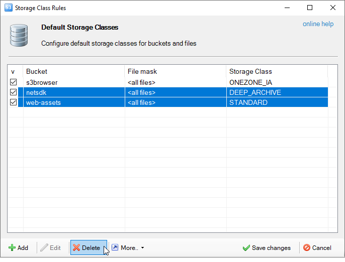 How to delete one or multiple Storage Class Rules Delete Default Storage Classes