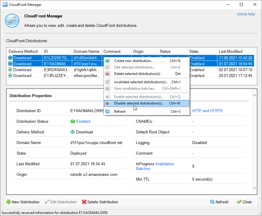 disable distributions before deletion