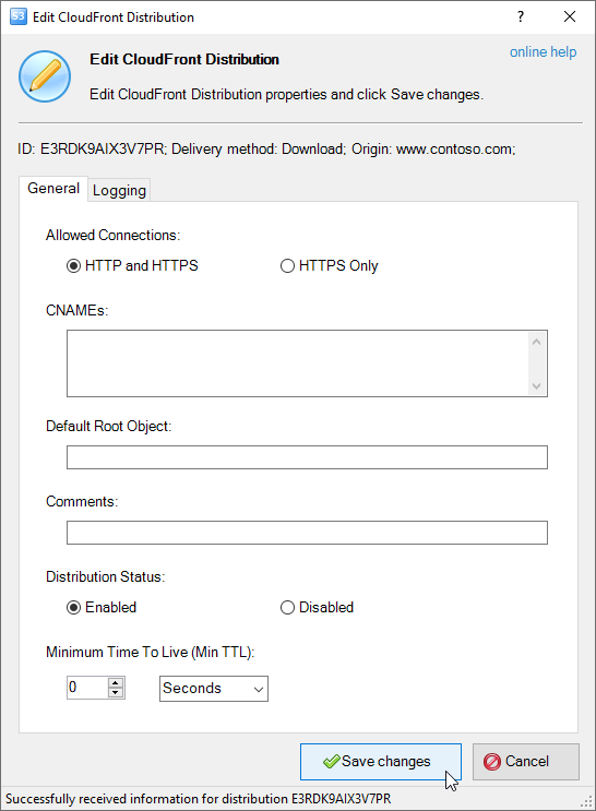 Edit CloudFront Distribution dialog