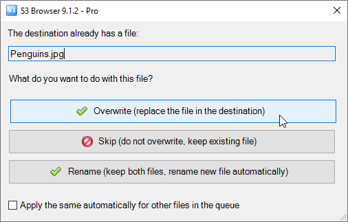 Overwrite actions for existing files overwrite actions for existing files