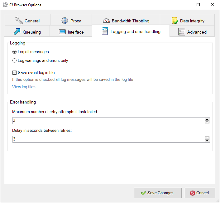 CS Browser logging settings