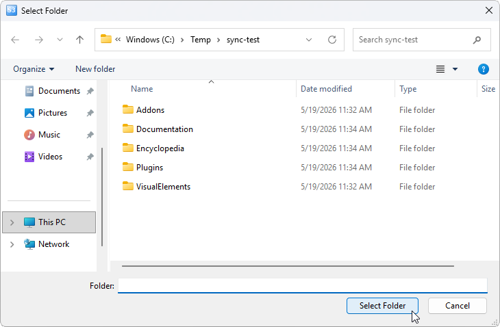 Local folder selector