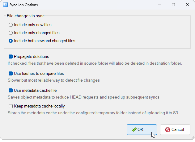 Sync Job Options