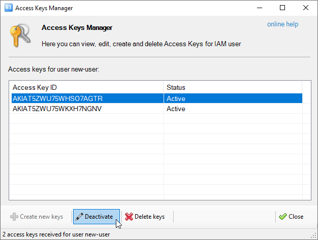 Deactivate Access Key Id and Secret Access Key
