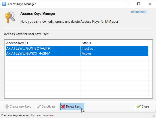 Delete Access Key Id and Secret Access Key