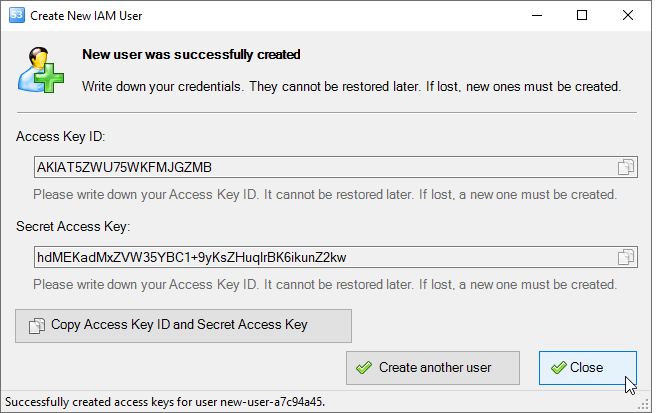 New IAM User was successfully created