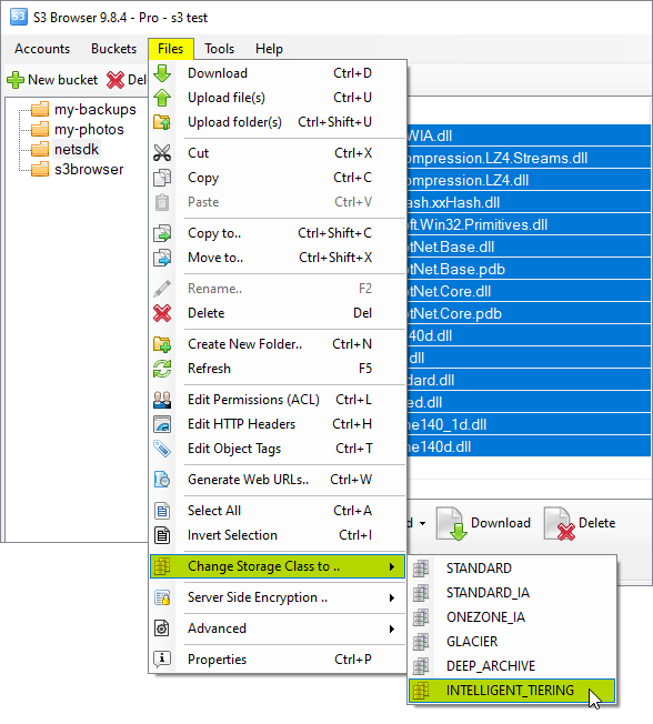 Click files, change-storage-class-to