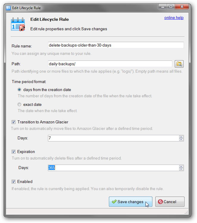 Edit Object Expiration rule dialog opened. edit expiration rule dialog