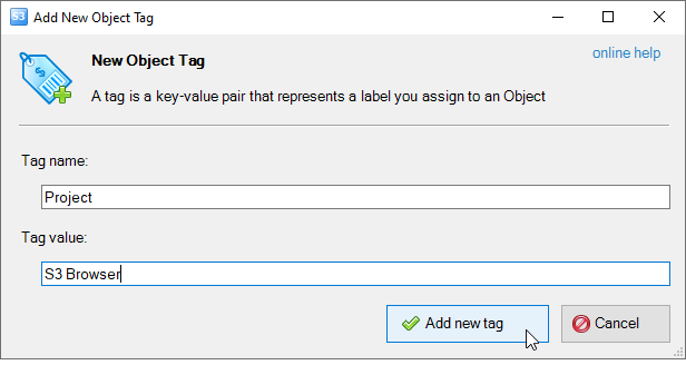 Add New Object Tag Dialog add new tag dialog