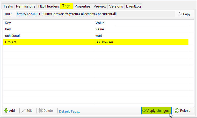 Click Apply Changes to add new Object Tag apply changes to add new tag