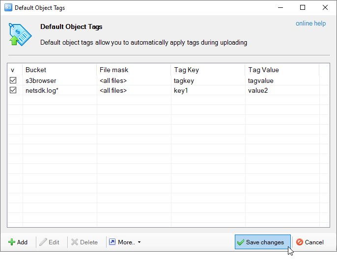 Click Save changes Default Tags Save Changes