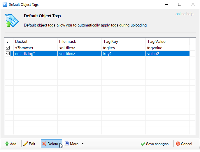 Select one or multiple Default Object Tags and click Delete delete default object tags