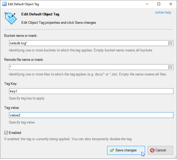Edit Default Object Tag dialog edit default object tag dialog