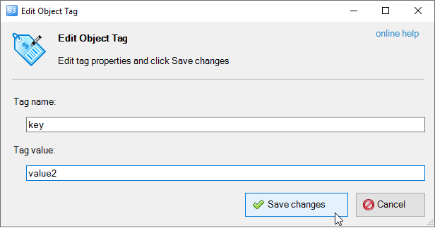 Edit Object Tag dialog edit tag dialog