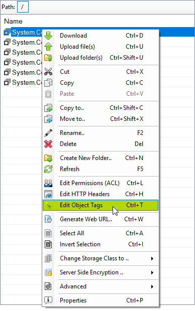 Click Files, Edit Object Tags files, edit object tags