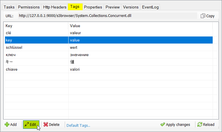 Select the tag you want to edit and click Edit select object tag and click edit