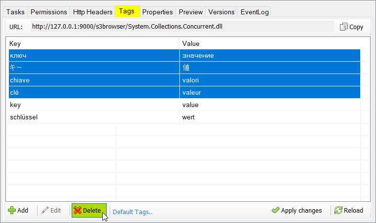 Select one or multiple object tags you want to delete and click Delete select tags and click delete