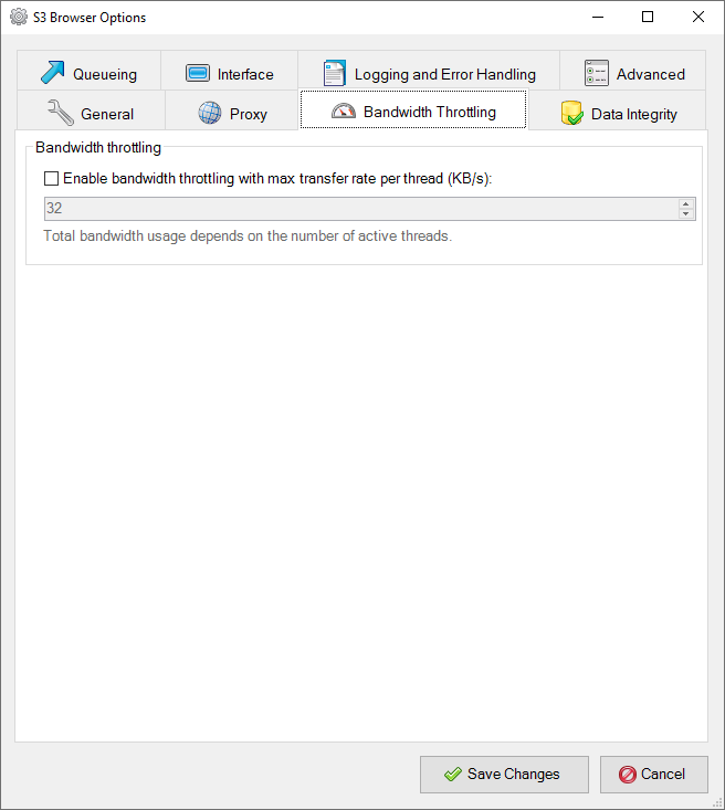 CS Browser Bandwidth Throttling Options