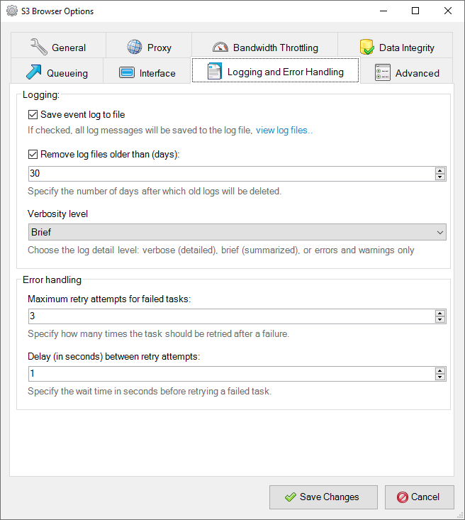 CS Browser Logging and Error Handling Options