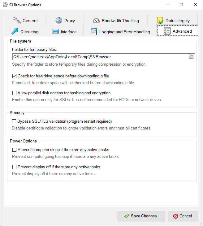 CS Browser Advanced Options