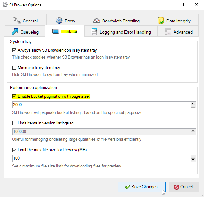 Bucket Pagination Options