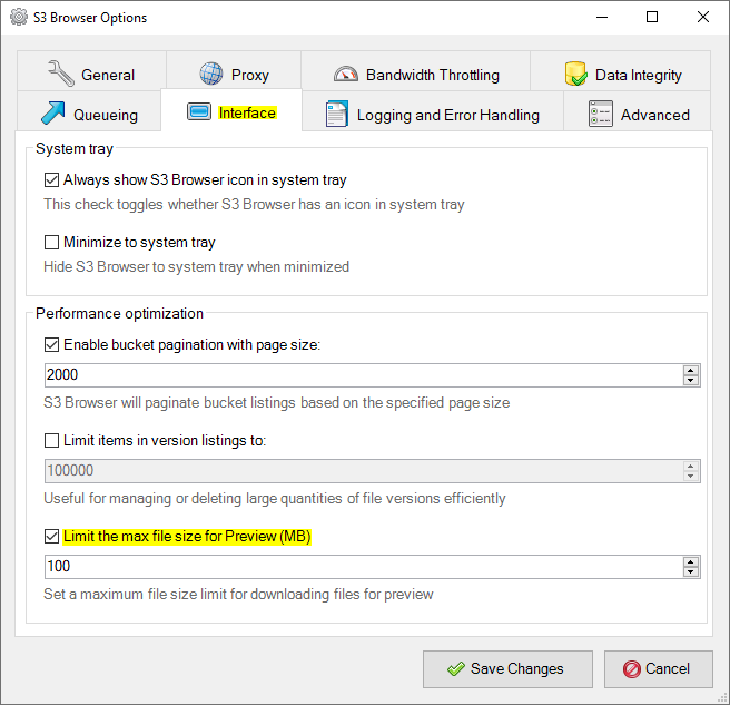 CS Browser Preview Settings - Limit the max file size for Preview
