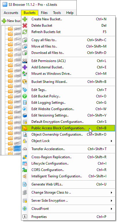 click Buckets, Public Access Block Configuration