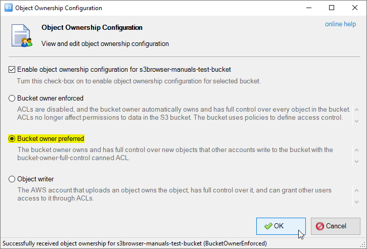Object Ownership Configuration dialog Object Ownership Configuration dialog