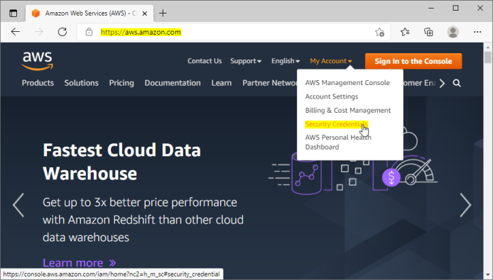 sign-in to aws console