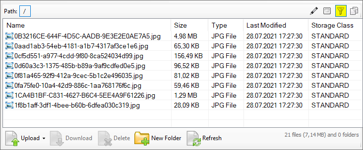 Filtered file list