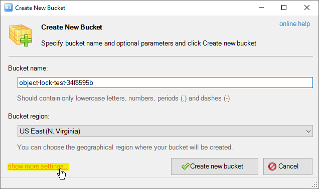 how to add new Amazon S3 bucket Create New Bucket dialog will appear