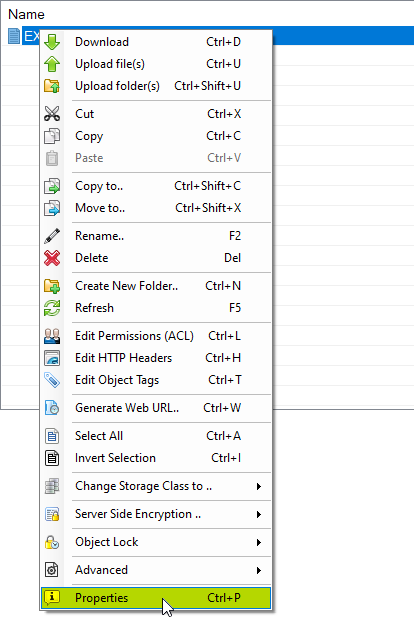 Select the file and click Files, Properties Click Files, Properties