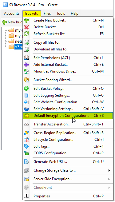Buckets, Default Encryption Configuration