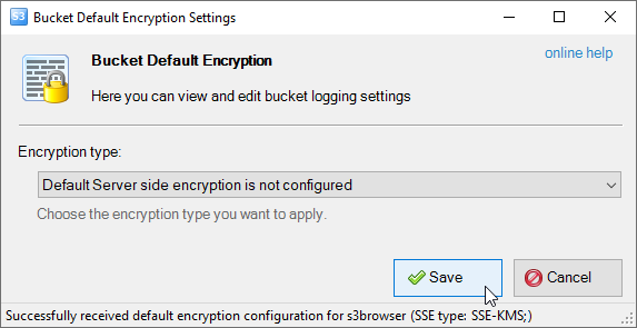 Bucket Default Encryption Settings dialog