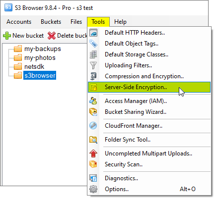 Click Tools,Server-Side Encryption