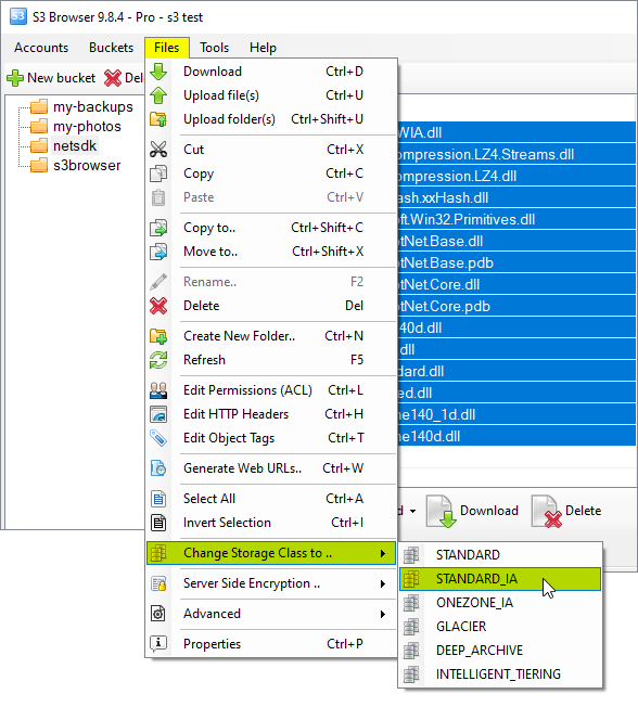 Click files, change-storage-class-to